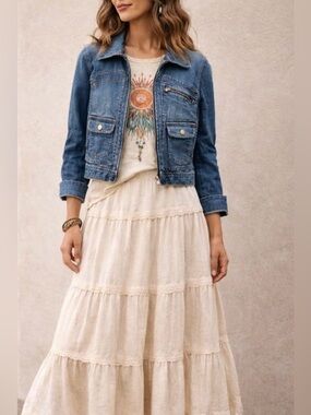 Ralph Lauren LRL Y2K Cropped Denim Jacket Zip Front Petite Medium